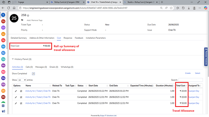 Roll of Summary in Ticket Calculation